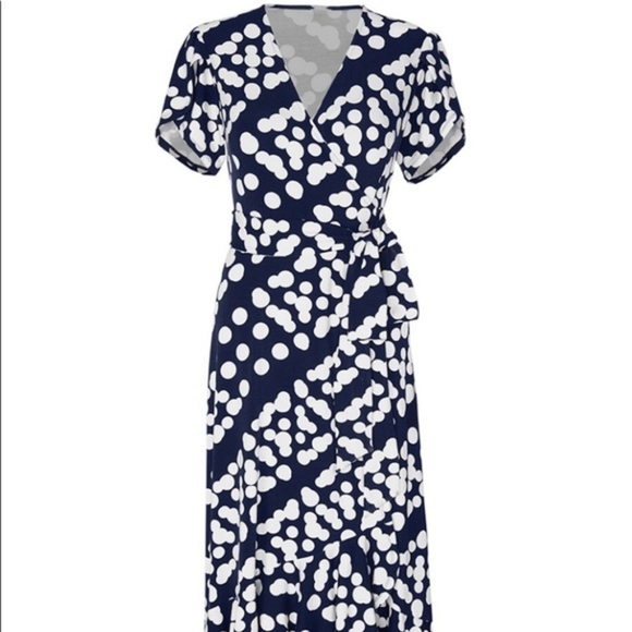 CAbi The Perfect Wrap Dress Navy White, size  M - Picture 3 of 4